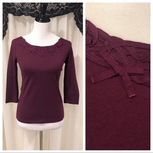 Ann Taylor Eggplant Ribbon & Bows Blouse